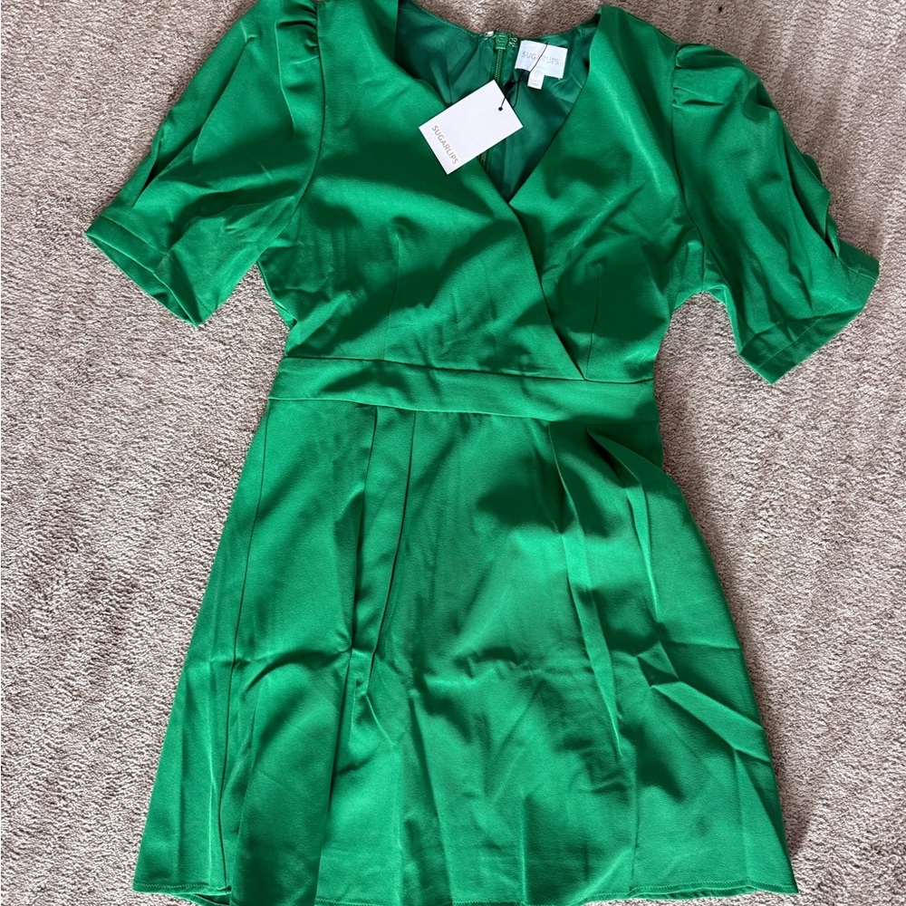 Sugarlips Emerald Green Short Sleeve Wrap Dress